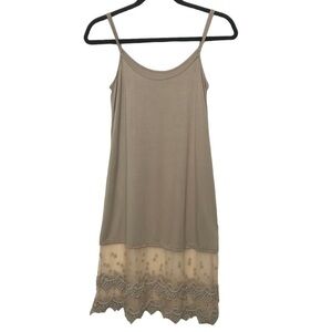 Jeongsook Oh Tan Nude Slip Dress With Lace Hem Medium